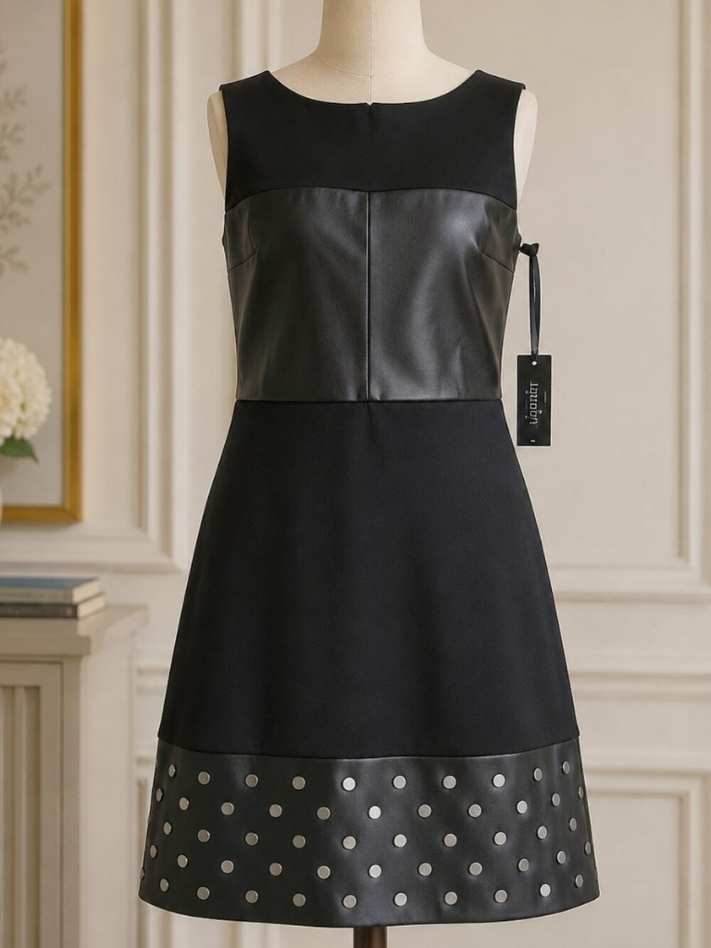 Laundry by Shelli Segal Leatherette and studded Dress NWT black dress size 6